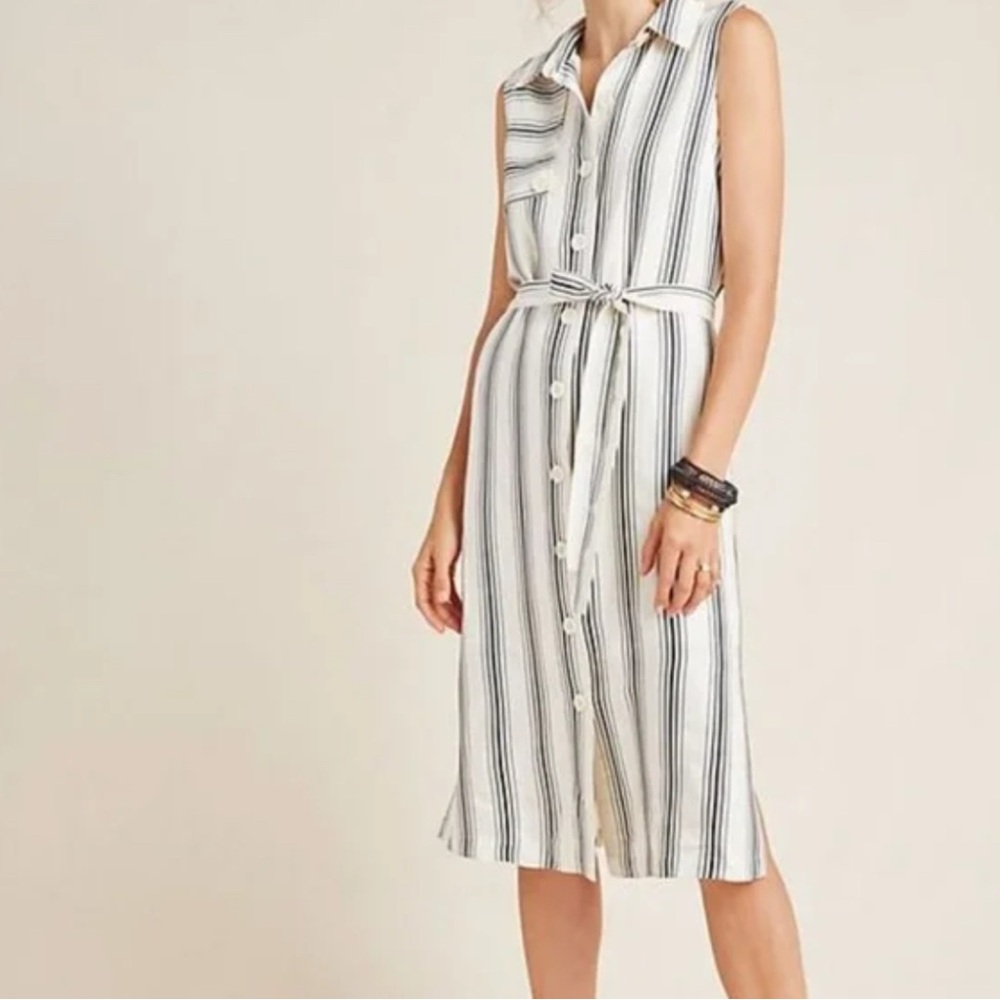 Anthropologie Black and White Sleeveless Polo Collar Midi Dress
